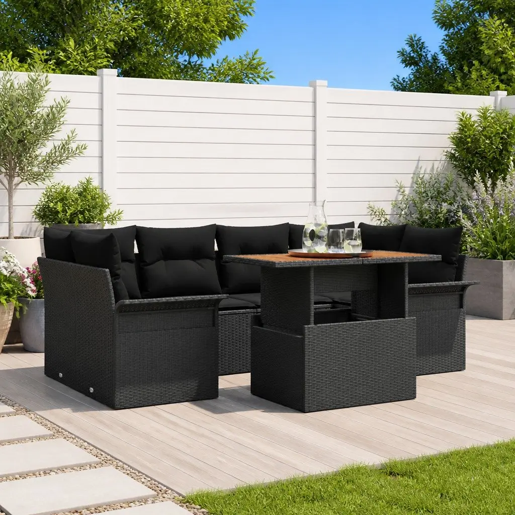 Outdoor Garden Sofa Set Poly Rattan Powder-Coated Steel 7 Pieces Black