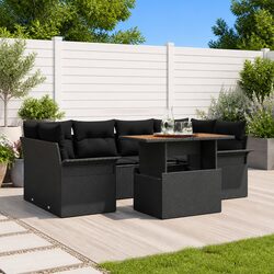 Outdoor Garden Sofa Set 7 Pieces with Storage Cushions Black Rattan Patio