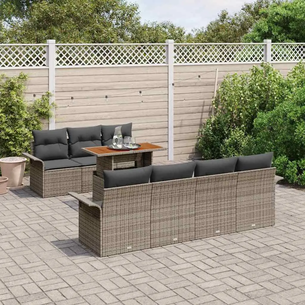 Garden Sofa Set Poly Rattan 8 Pieces Grey Outdoor Furniture with Cushions