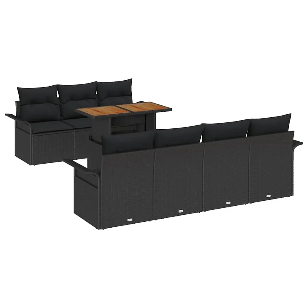 Garden Sofa Set with Cushions 8 Piece Outdoor Seating Poly Rattan Black