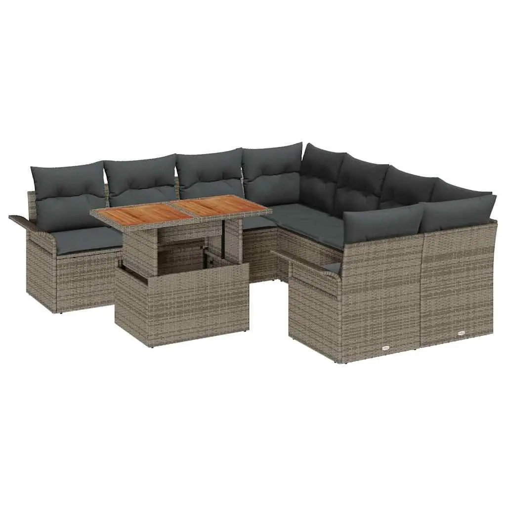 Outdoor Seating Set Grey Poly Rattan with Cushions Modern Garden Sofa Patio Furniture