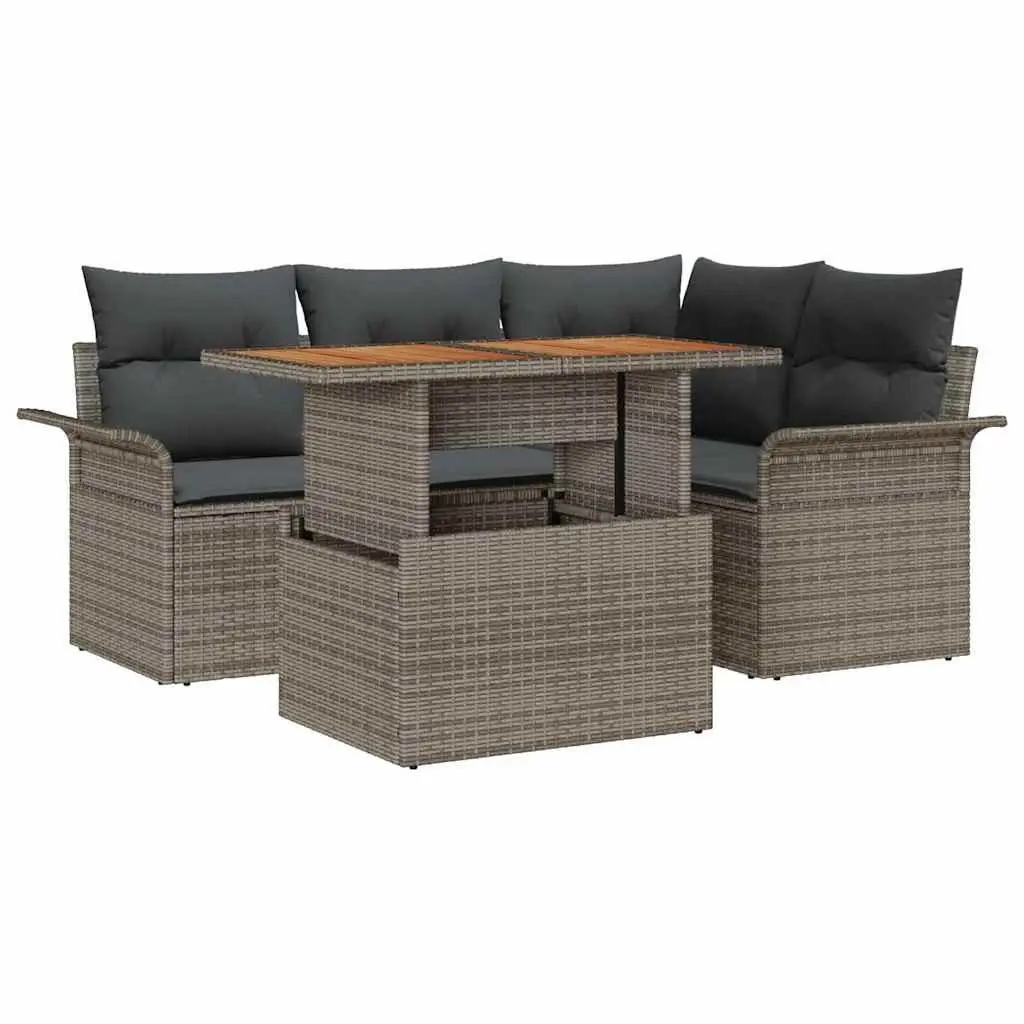 Garden Sofa Set with Cushions 5 Piece Outdoor Seating Grey Woven Rattan