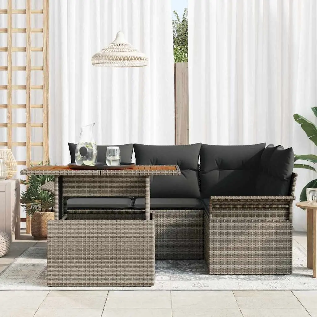 Garden Sofa Set with Cushions 5 Piece Outdoor Seating Grey Woven Rattan
