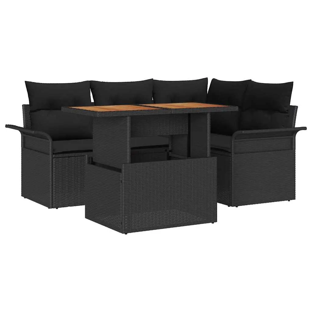 Garden Sofa Set Poly Rattan 5 Piece Black with Cushions and Storage