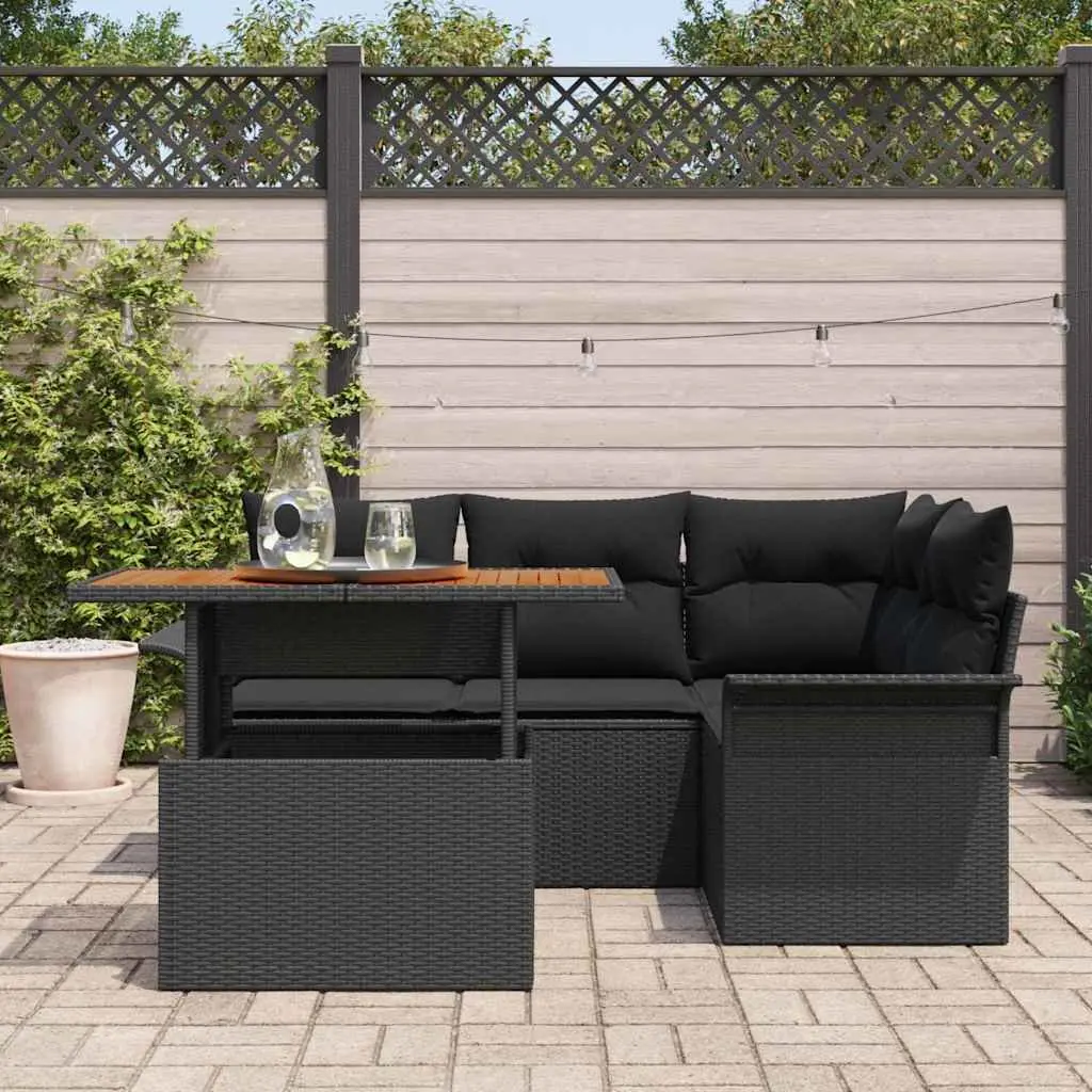 Garden Sofa Set Poly Rattan 5 Piece Black with Cushions and Storage