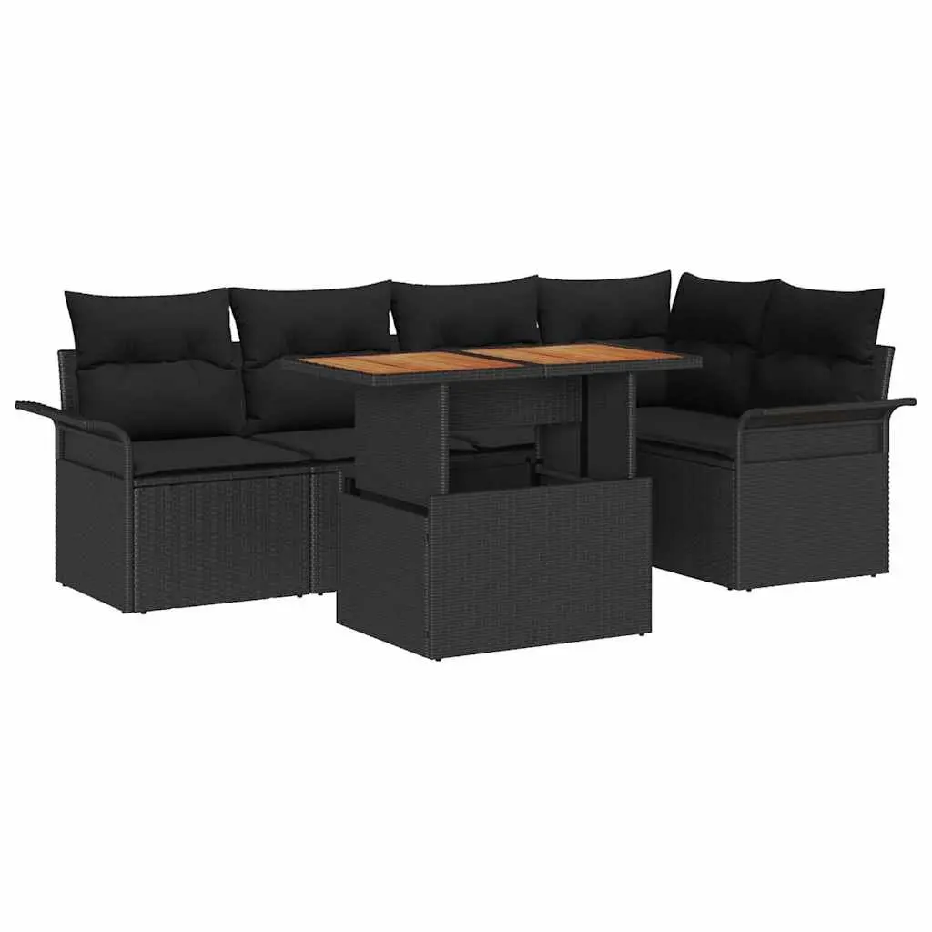 Garden Sofa Set Poly Rattan Steel Frame 6 Piece Black Outdoor Lounge Furniture