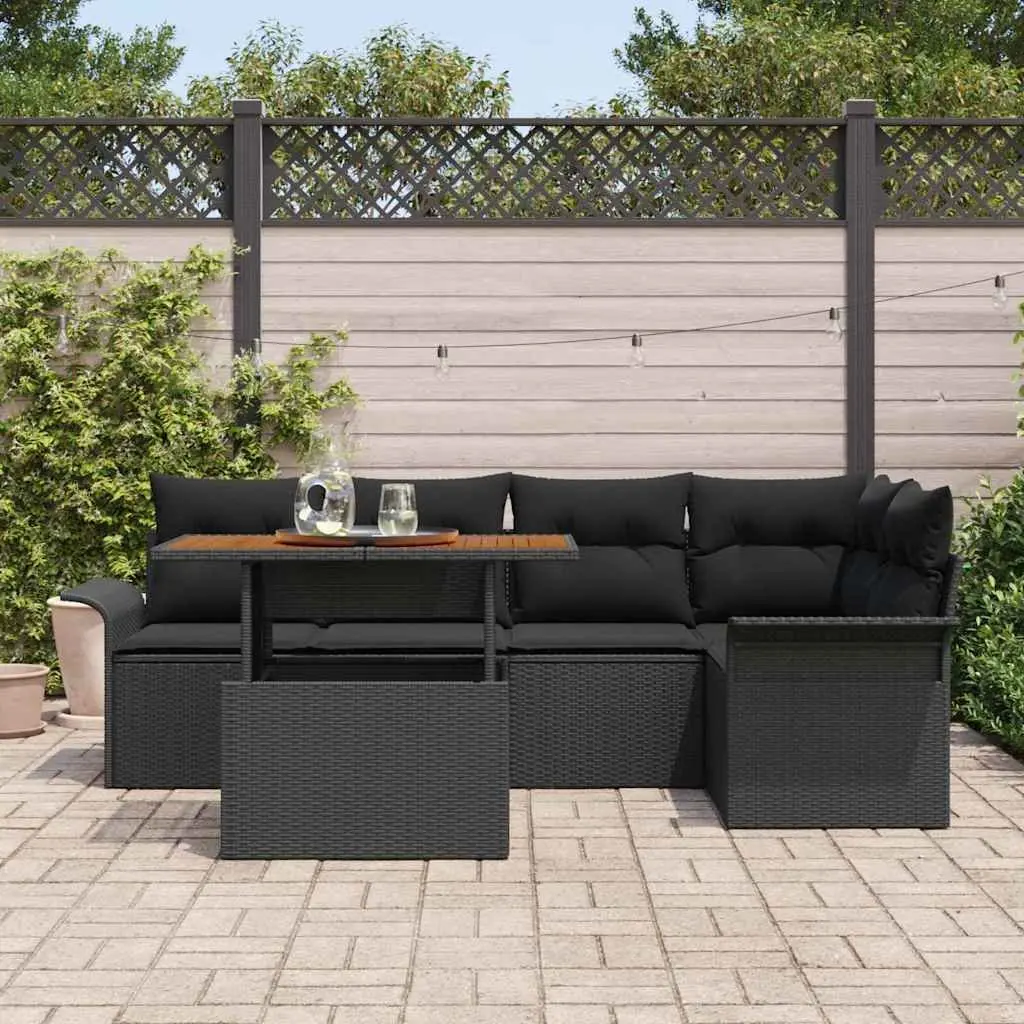 Garden Sofa Set Poly Rattan Steel Frame 6 Piece Black Outdoor Lounge Furniture