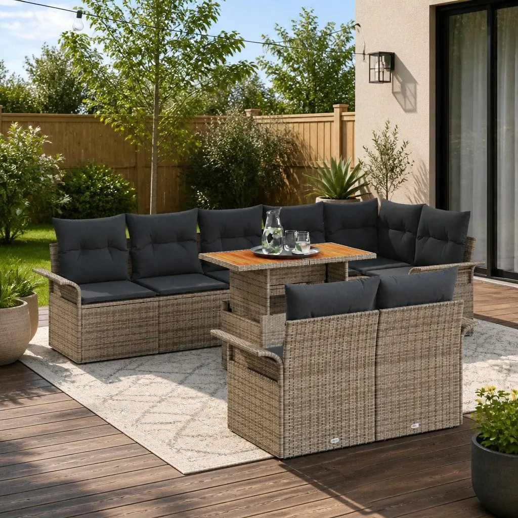 9 Piece Modular Garden Sofa Set Grey Poly Rattan Outdoor Patio Seating