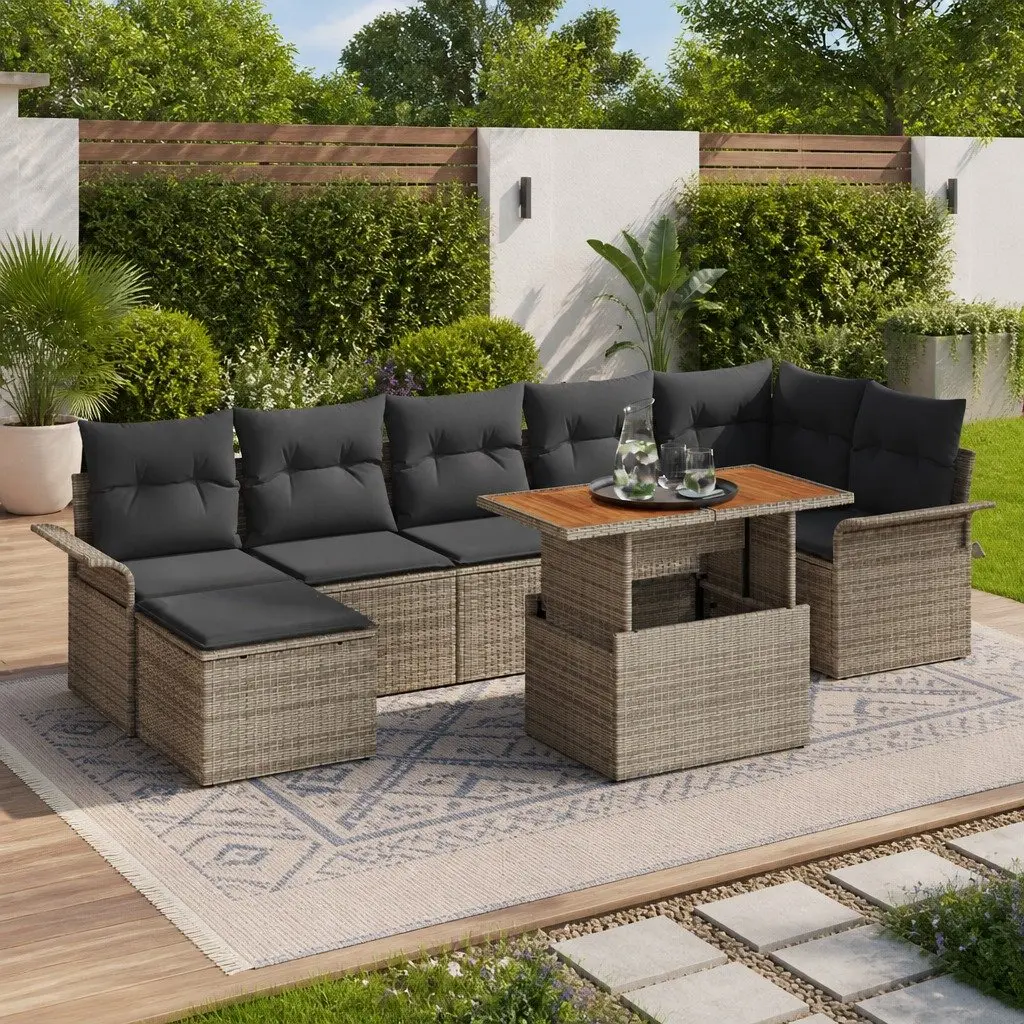 Garden Sofa Set Modular Poly Rattan 8 Piece Grey Outdoor Seating