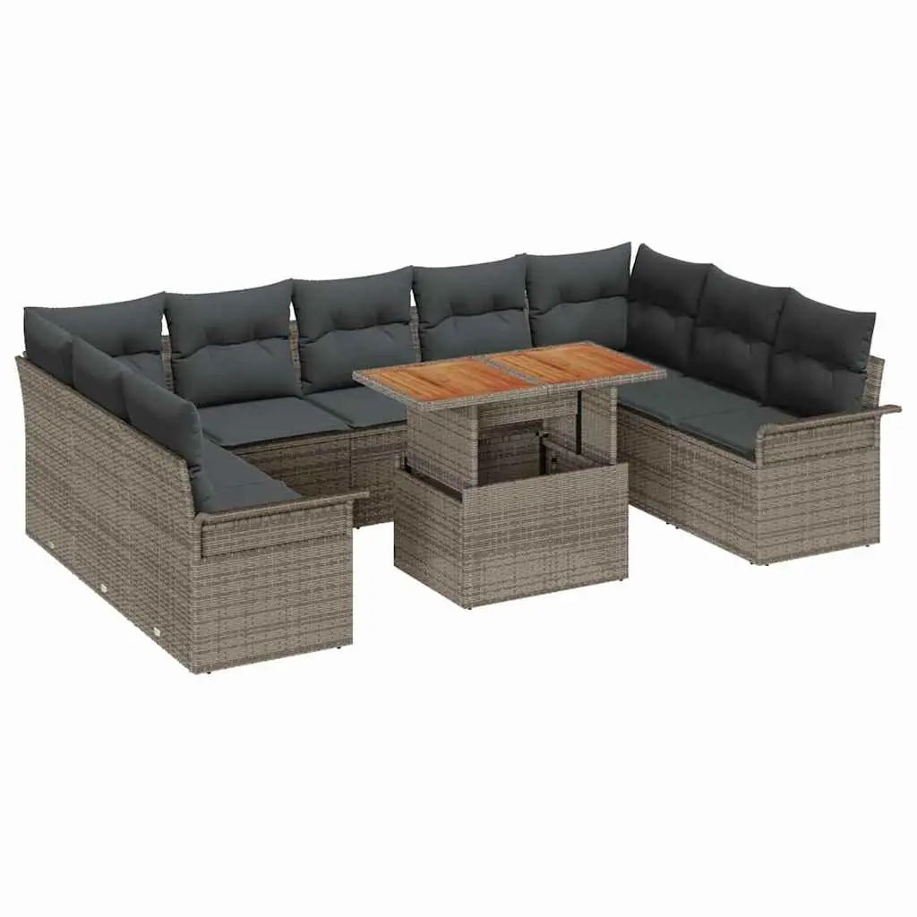 Garden Sofa Set 10 Pieces Grey Outdoor Seating Poly Rattan Steel Frame with