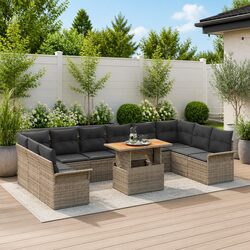 Modular Garden Sofa Set with Cushions 11 pcs Grey Outdoor Seating Patio