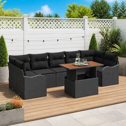 Modular Garden Sofa Set 8 Pieces Black Poly Rattan Outdoor Seating Furniture