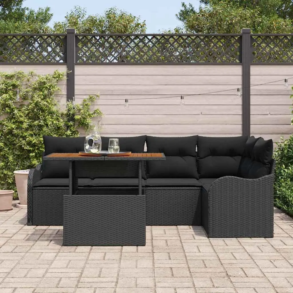 Modular Garden Sofa Set 6 Piece Poly Rattan Black with Cushions