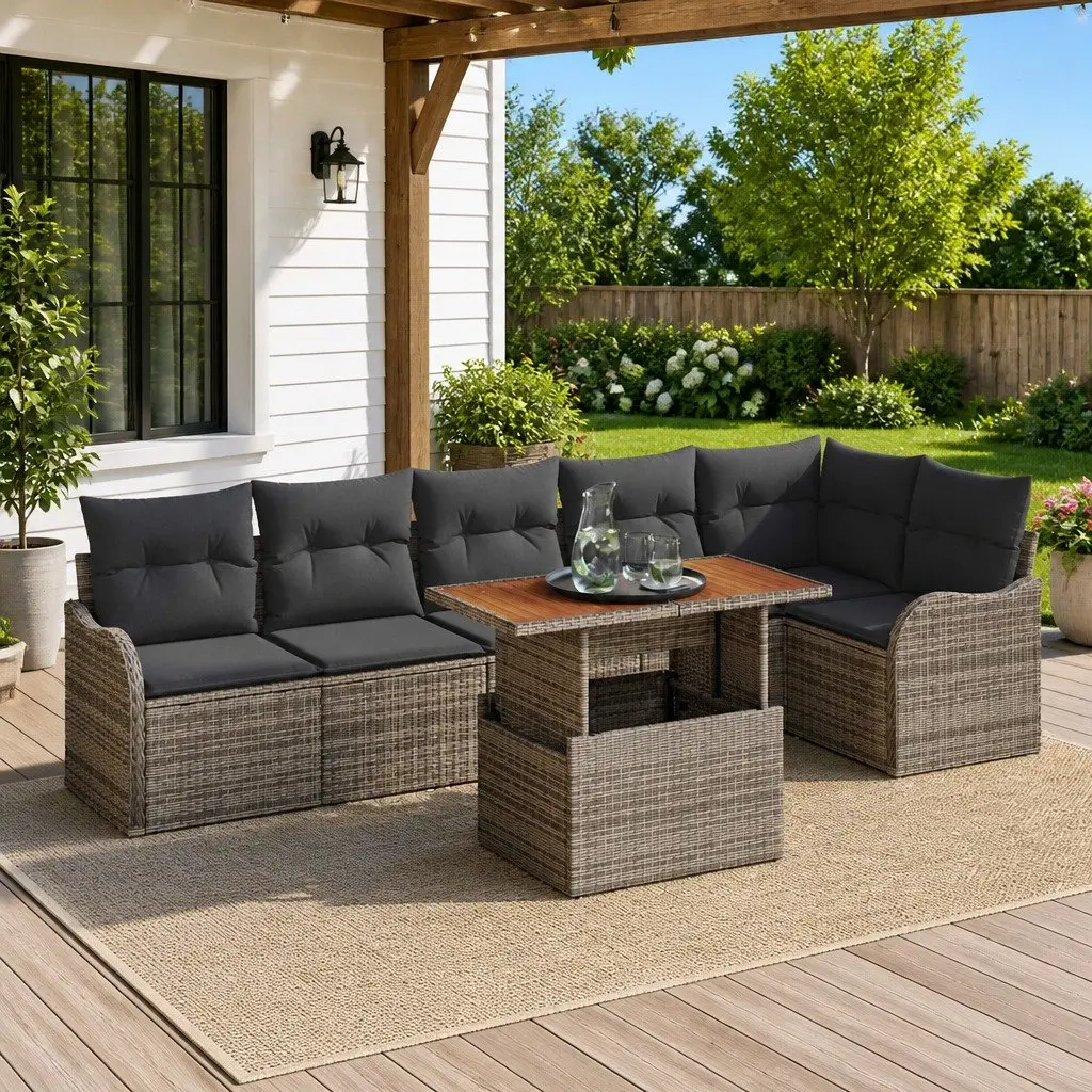 Outdoor Garden Sofa Set 7 Piece Patio Sectional Furniture with Cushions Grey