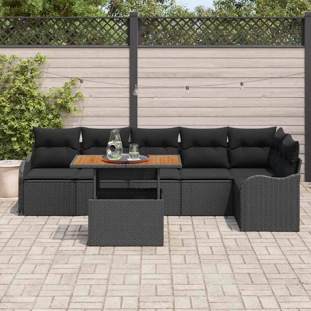 Outdoor Garden Sofa Set 7 Pieces Poly Rattan Sectional Black with Cushions Table