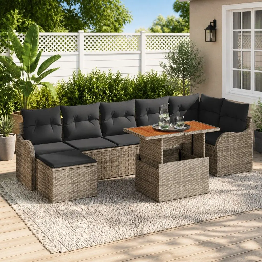 Garden Sofa Set 8 Pieces Outdoor Seating Poly Rattan with Storage Cushion Grey