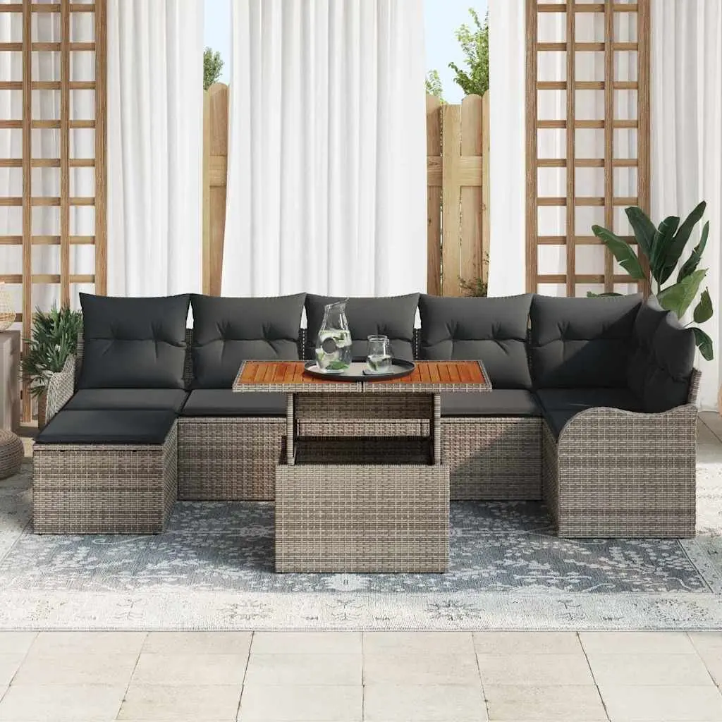 Garden Sofa Set 8 Pieces Outdoor Seating Poly Rattan with Storage Cushion Grey