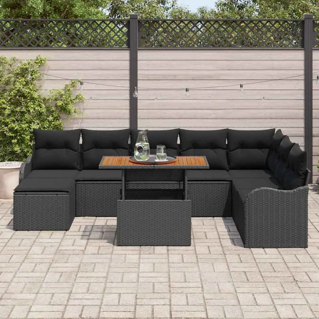 Outdoor Garden Sofa Set 9 Pieces Black Modular Furniture Patio Seating with