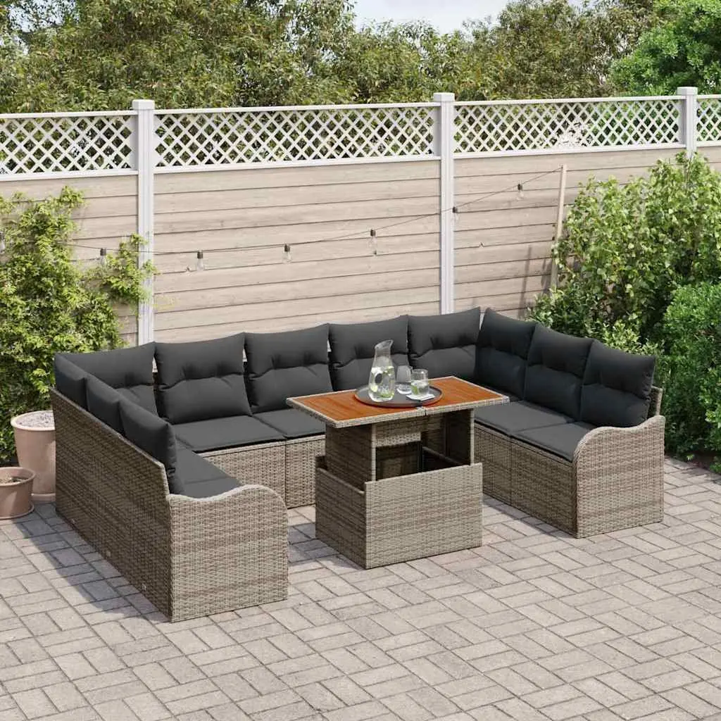 Grey Outdoor Garden Sofa Set 10 Piece Poly Rattan Patio Furniture with Storage