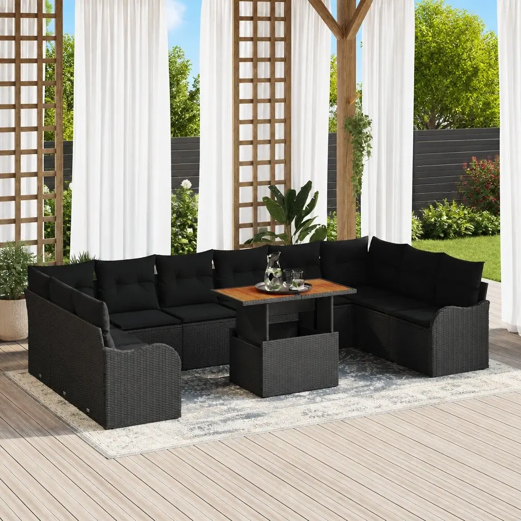 Garden Sofa Set 11 Pieces Black Outdoor Furniture with Storage Cushions