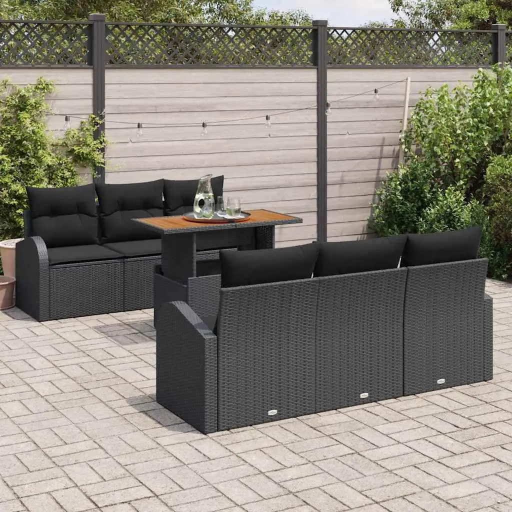 Outdoor Garden Sofa Set 7 Pieces with Cushions Black Patio Seating Furniture