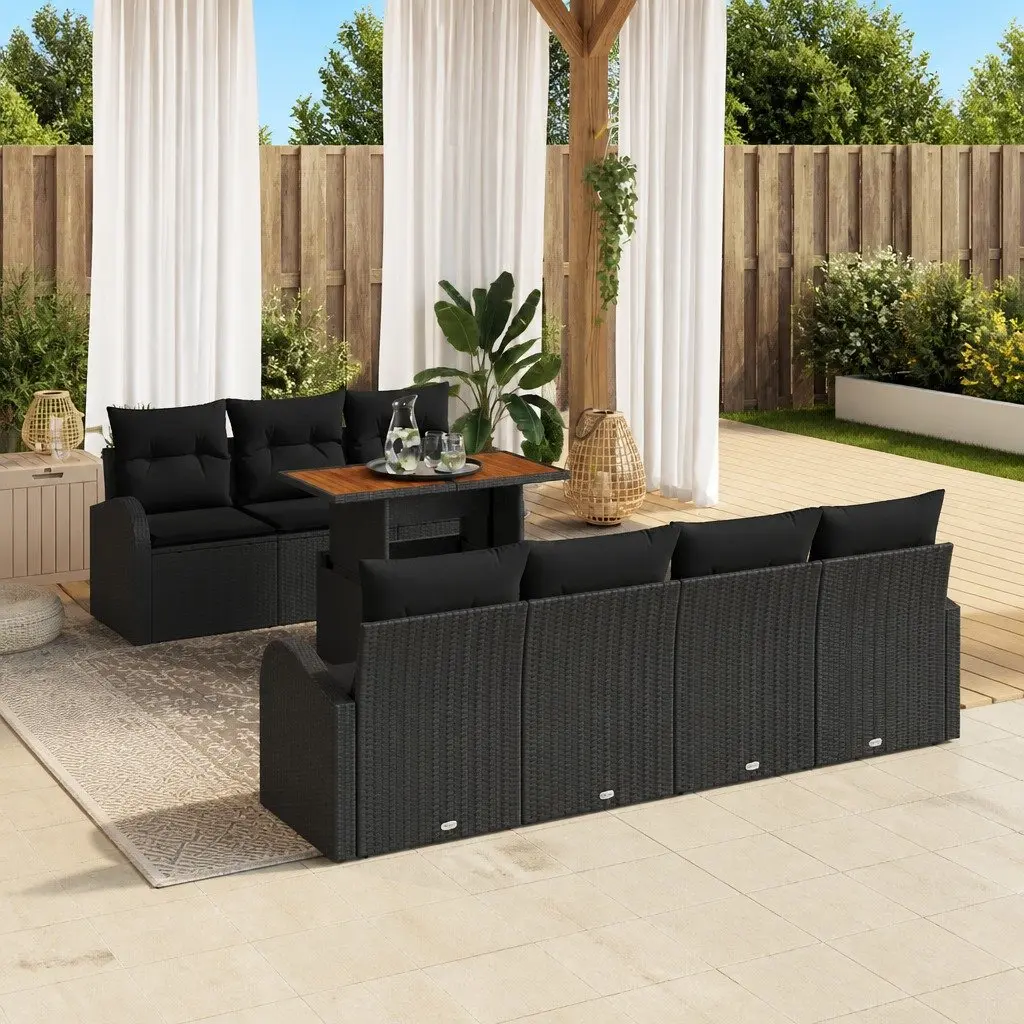 Outdoor Garden Sofa Set Poly Rattan Black 8 Piece with Cushions
