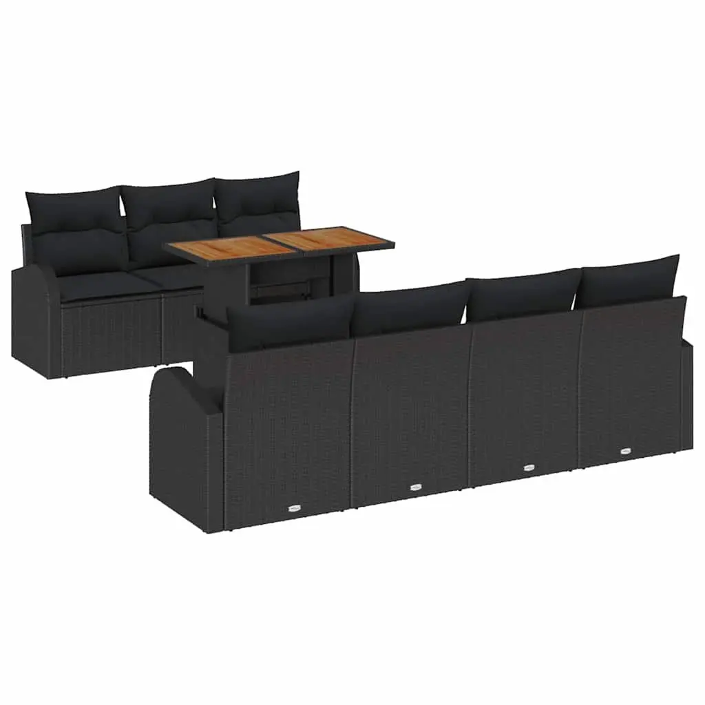 Outdoor Garden Sofa Set Poly Rattan Black 8 Piece with Cushions