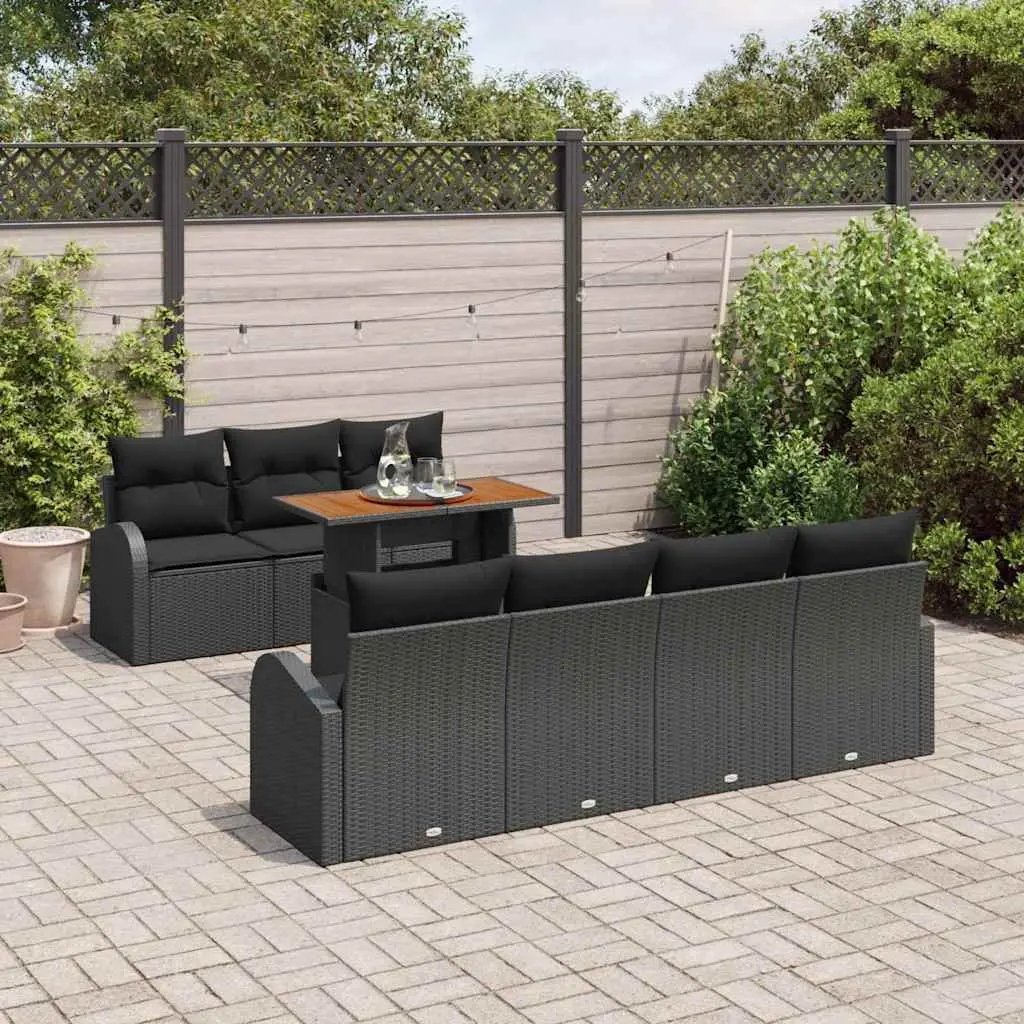 Outdoor Garden Sofa Set Poly Rattan Black 8 Piece with Cushions