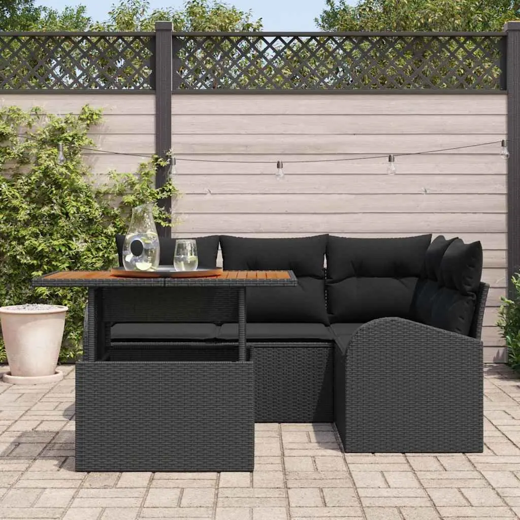Outdoor Garden Sofa Set 5 Piece Black Sectional Lounge with Cushions Patio