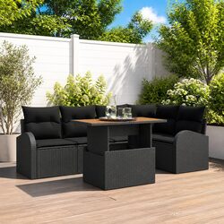 Functional 6-Piece Black Rattan Sofa Set for Outdoor Use