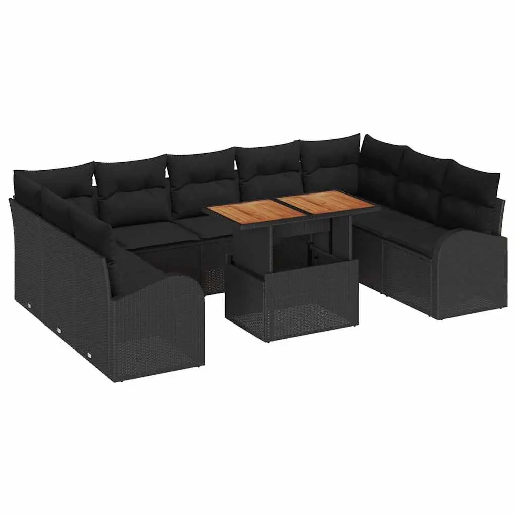 Garden Sofa Set 10 Pieces Outdoor Seating with Cushion Black Patio Furniture