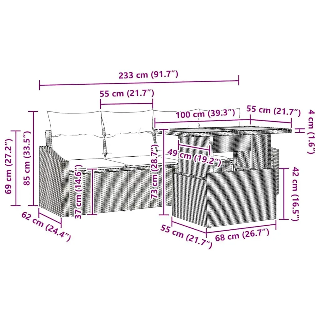 Garden Sofa Set 5 Pieces Grey Outdoor Furniture Poly Rattan Patio Seating