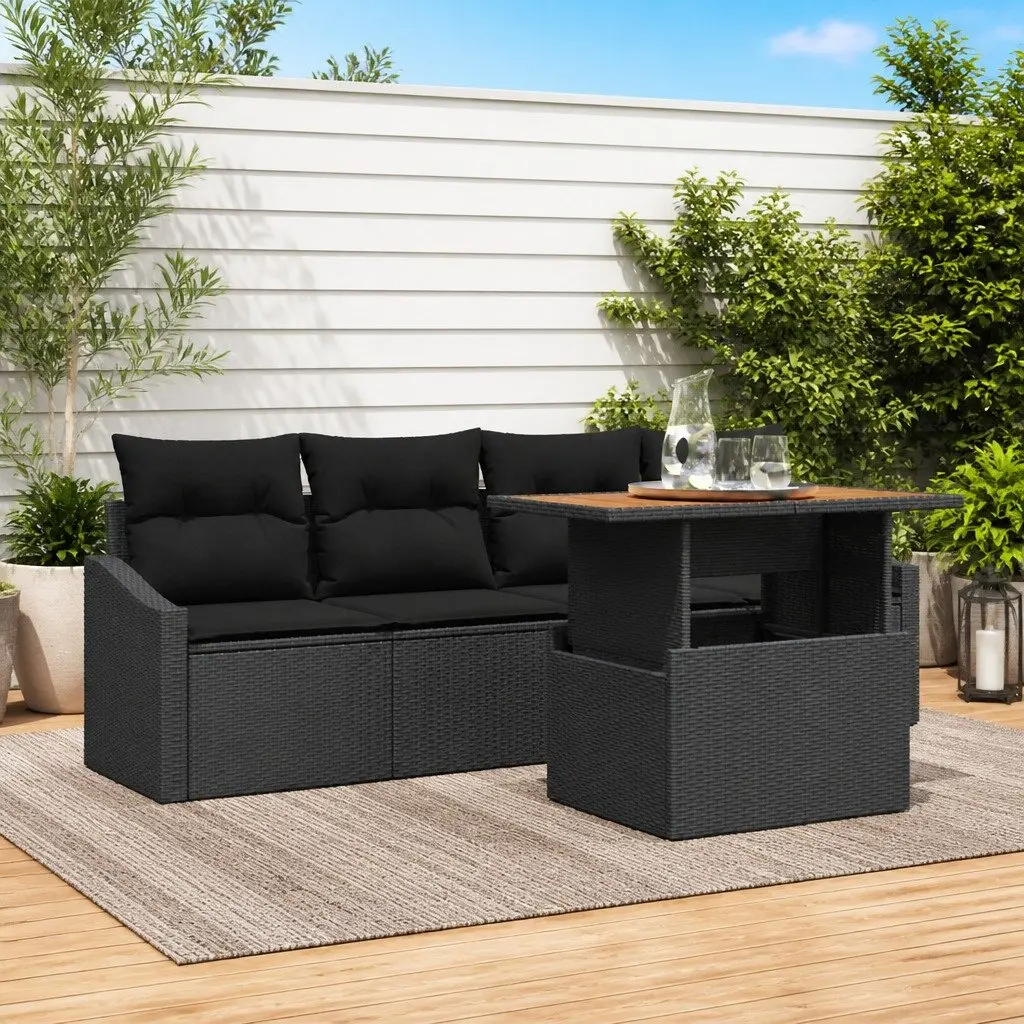 Garden Sofa Set Modular Poly Rattan 5 Piece Outdoor Furniture Black