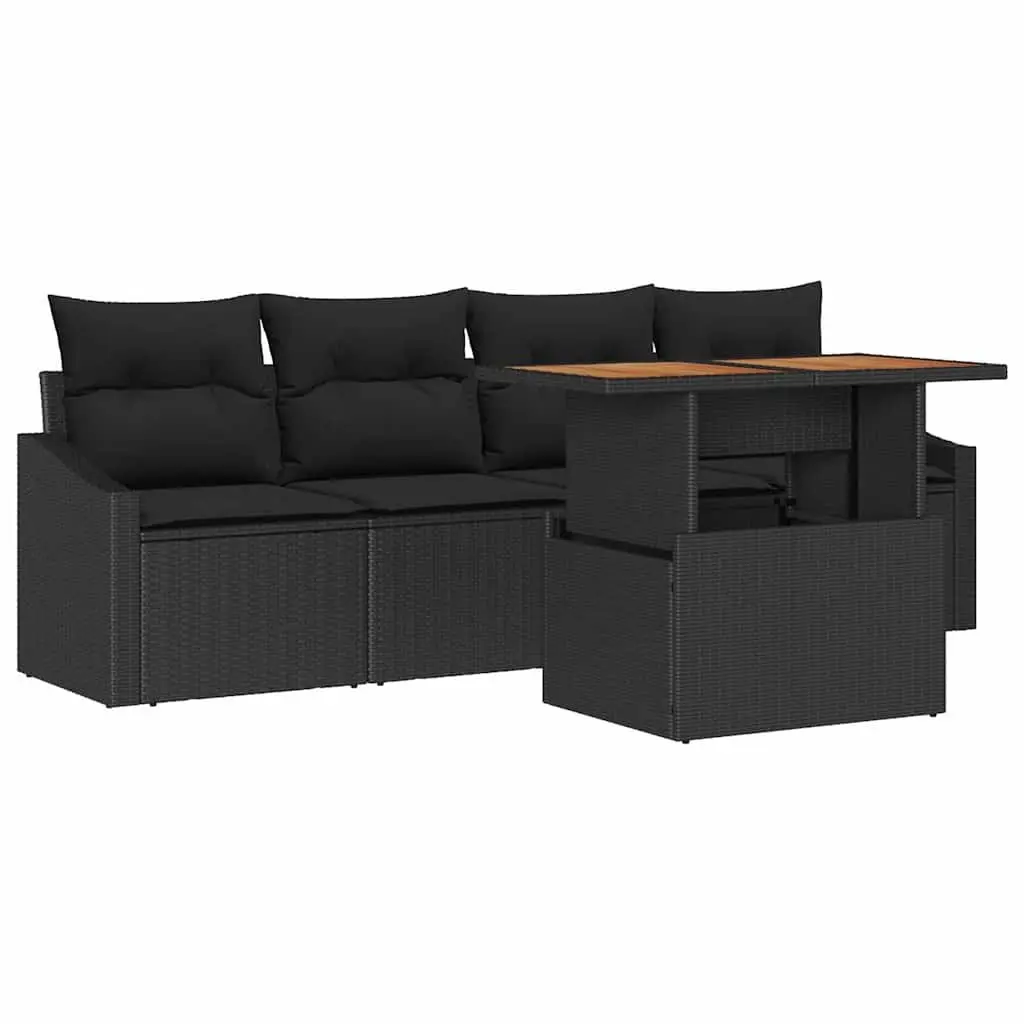 Garden Sofa Set Modular Poly Rattan 5 Piece Outdoor Furniture Black