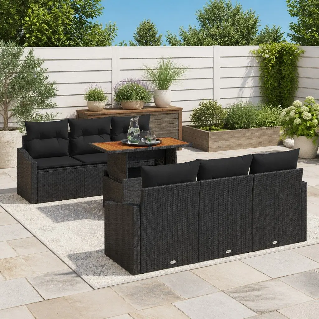 Garden Sofa Set Modular 7 Pieces Poly Rattan Steel Frame Black