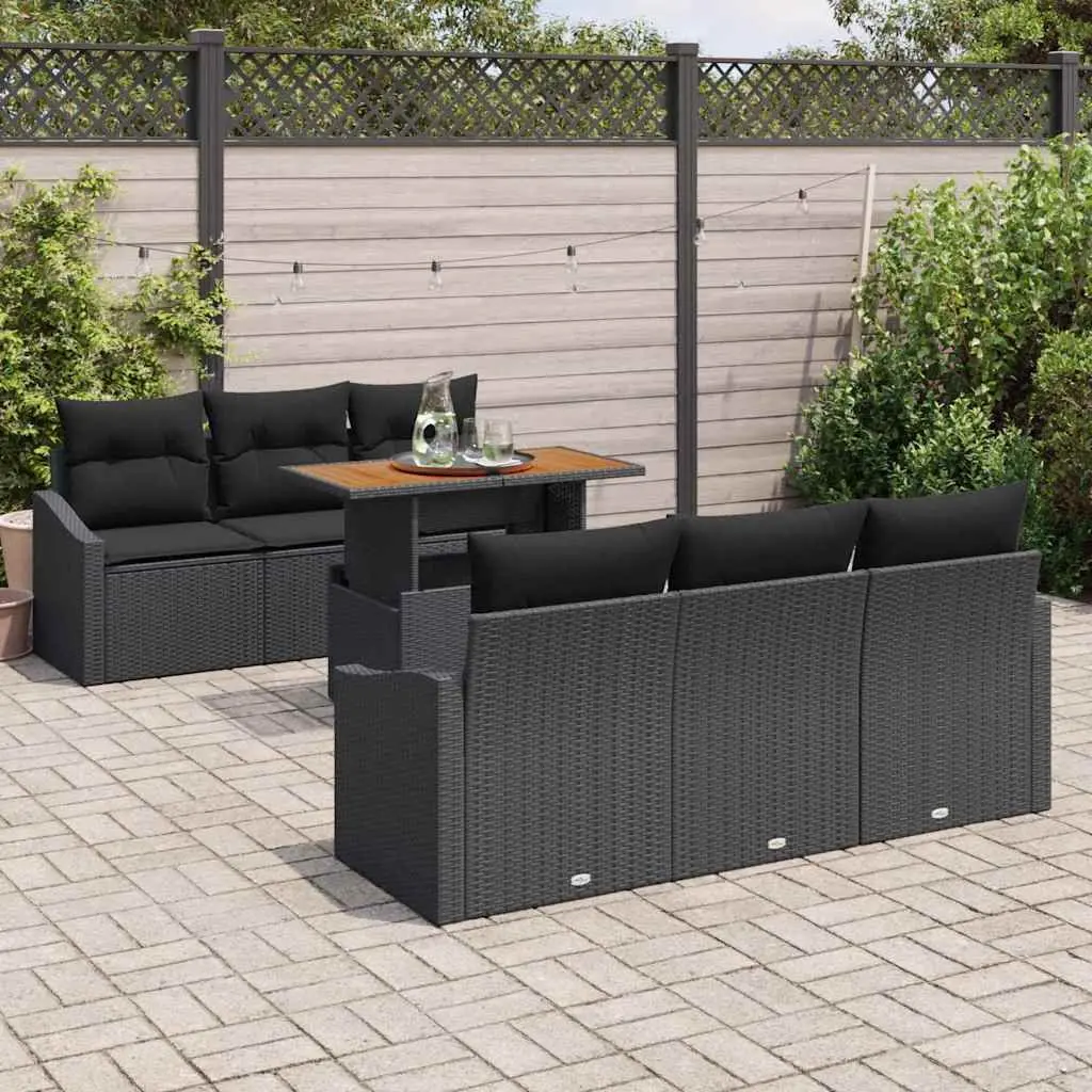 Garden Sofa Set Modular 7 Pieces Poly Rattan Steel Frame Black