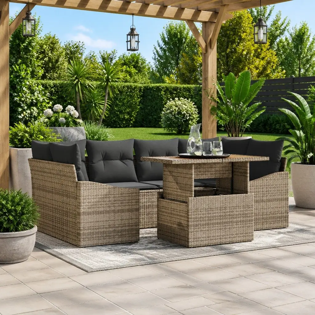 Outdoor Sofa Set 7 Pieces Modular Poly Rattan Grey Dining Seating