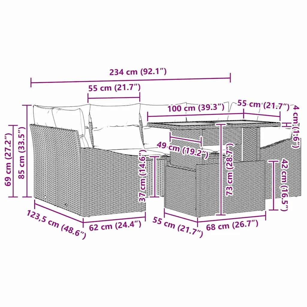 7 Piece Outdoor Garden Sofa Set Poly Rattan Storage Black Patio Seating