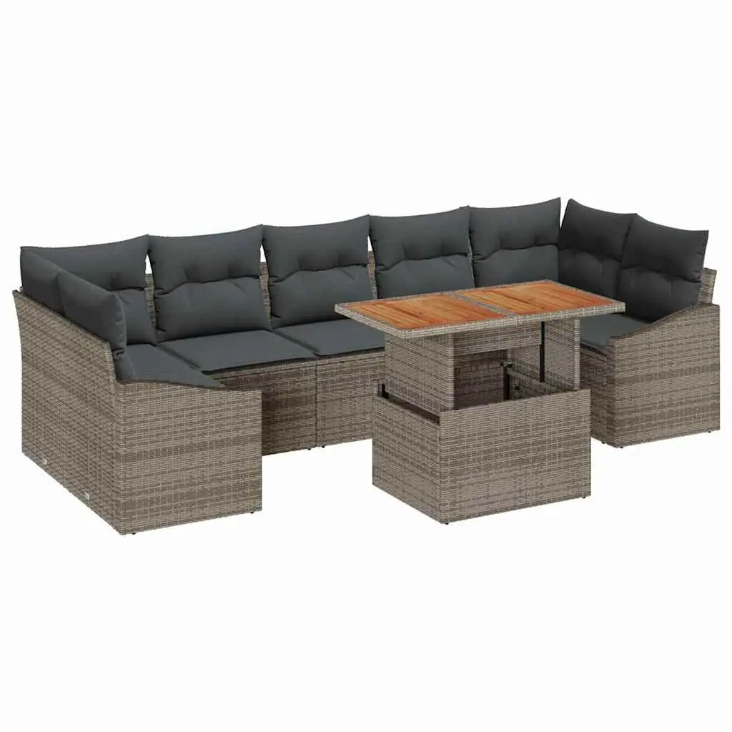 Outdoor Garden Sofa Set Modular Poly Rattan Powder-coated Steel 8 Pieces Grey Brown