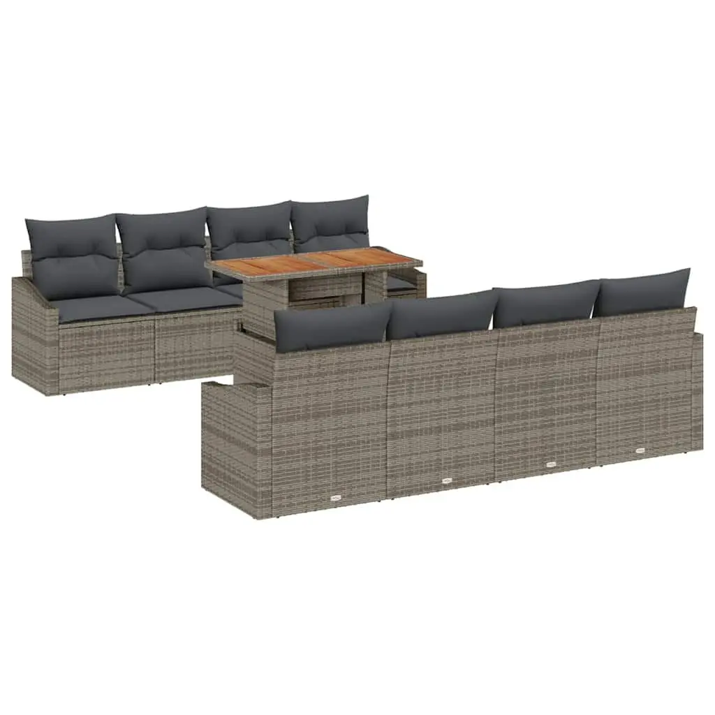 Outdoor Garden Sofa Set Poly Rattan 9 Pieces Grey Modular Sectional Patio Furniture