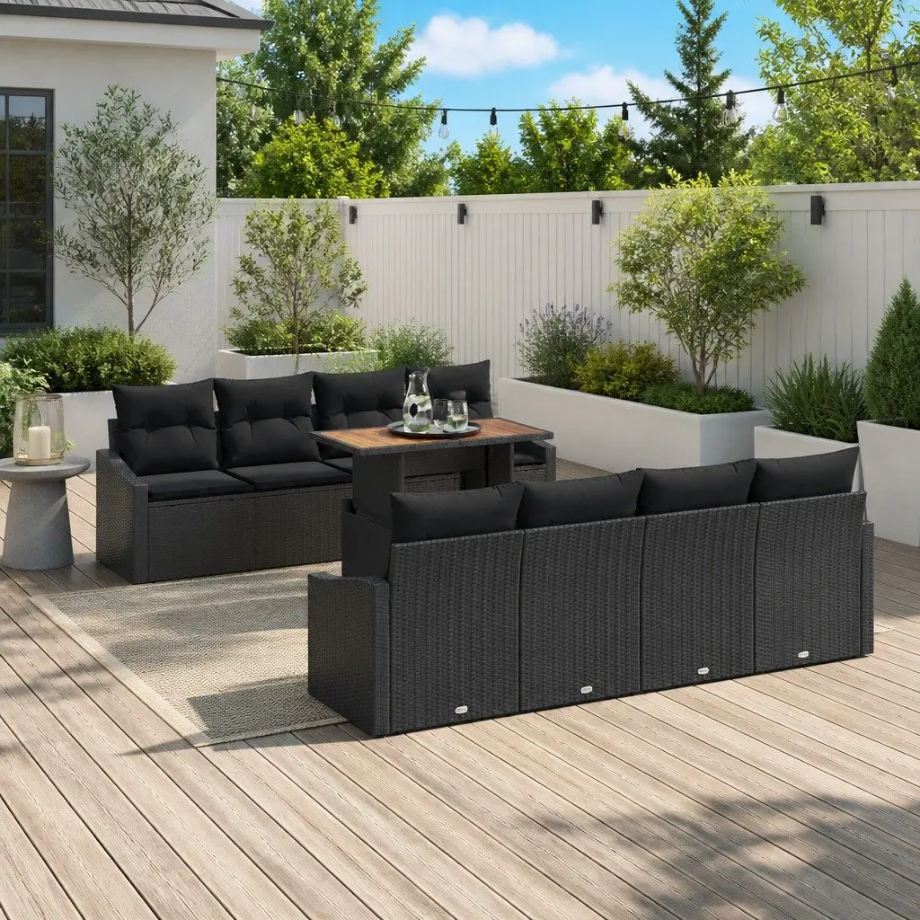 Outdoor Garden Sofa Set Modular Poly Rattan 9 Piece Black Brown