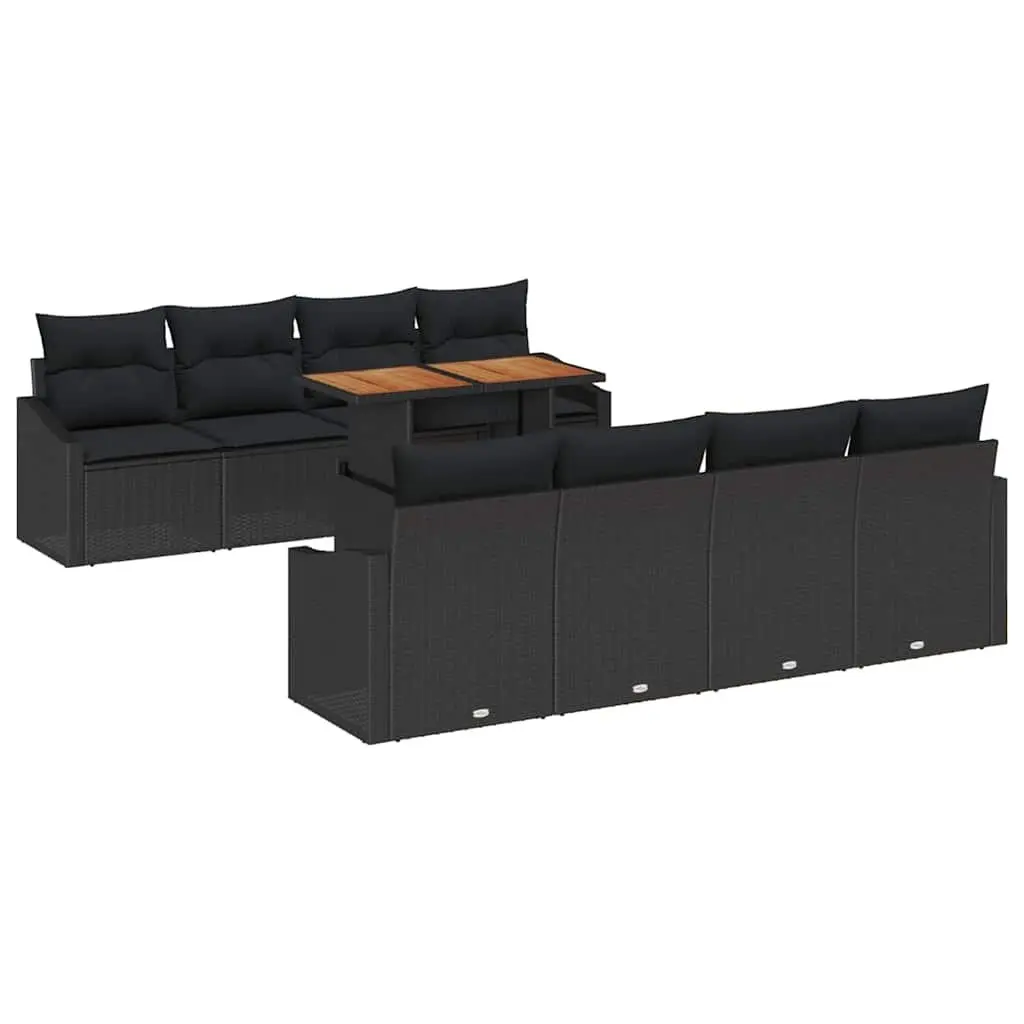 Outdoor Garden Sofa Set Modular Poly Rattan 9 Piece Black Brown
