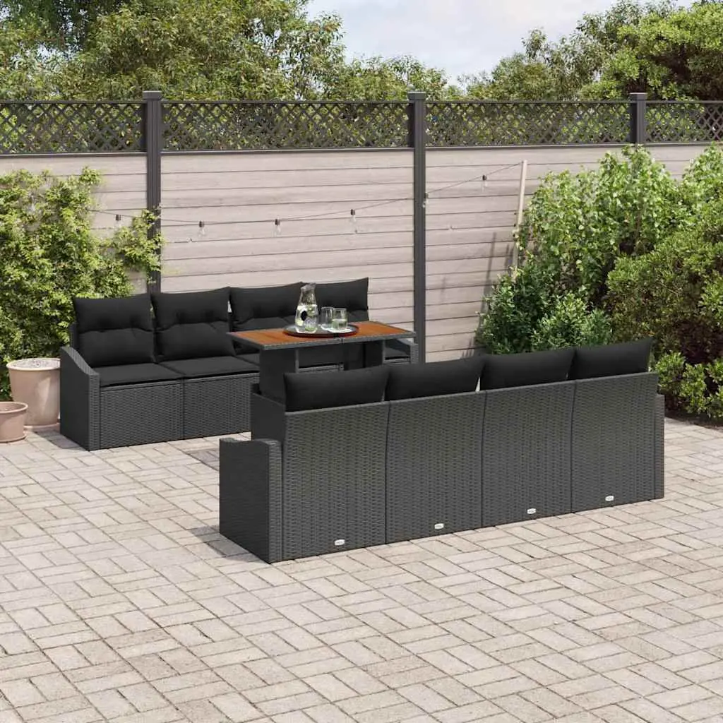 Outdoor Garden Sofa Set Modular Poly Rattan 9 Piece Black Brown