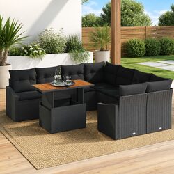 Outdoor Garden Sofa Set 9 Pieces Poly Rattan Modular Seating Black