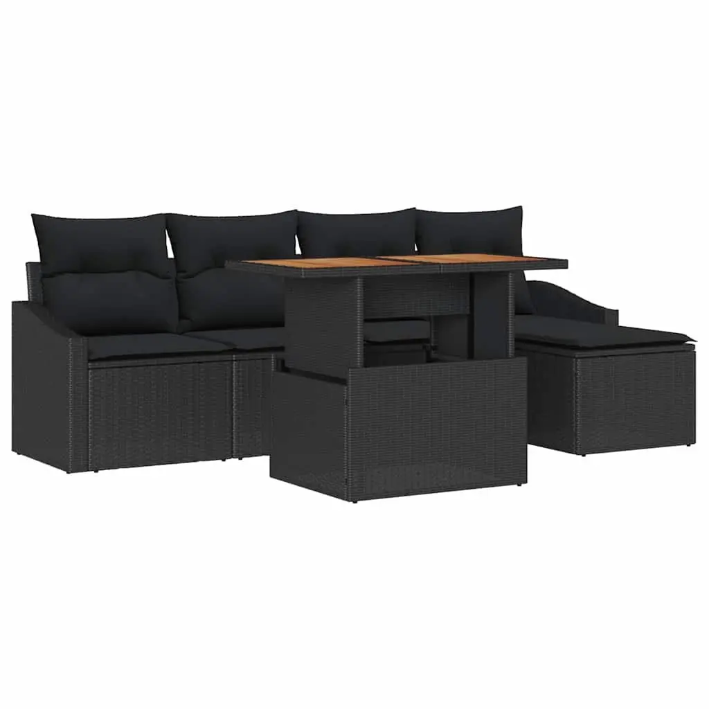 Outdoor Garden Sofa Set Modular Rattan 6 Piece Black Steel Frame with Storage