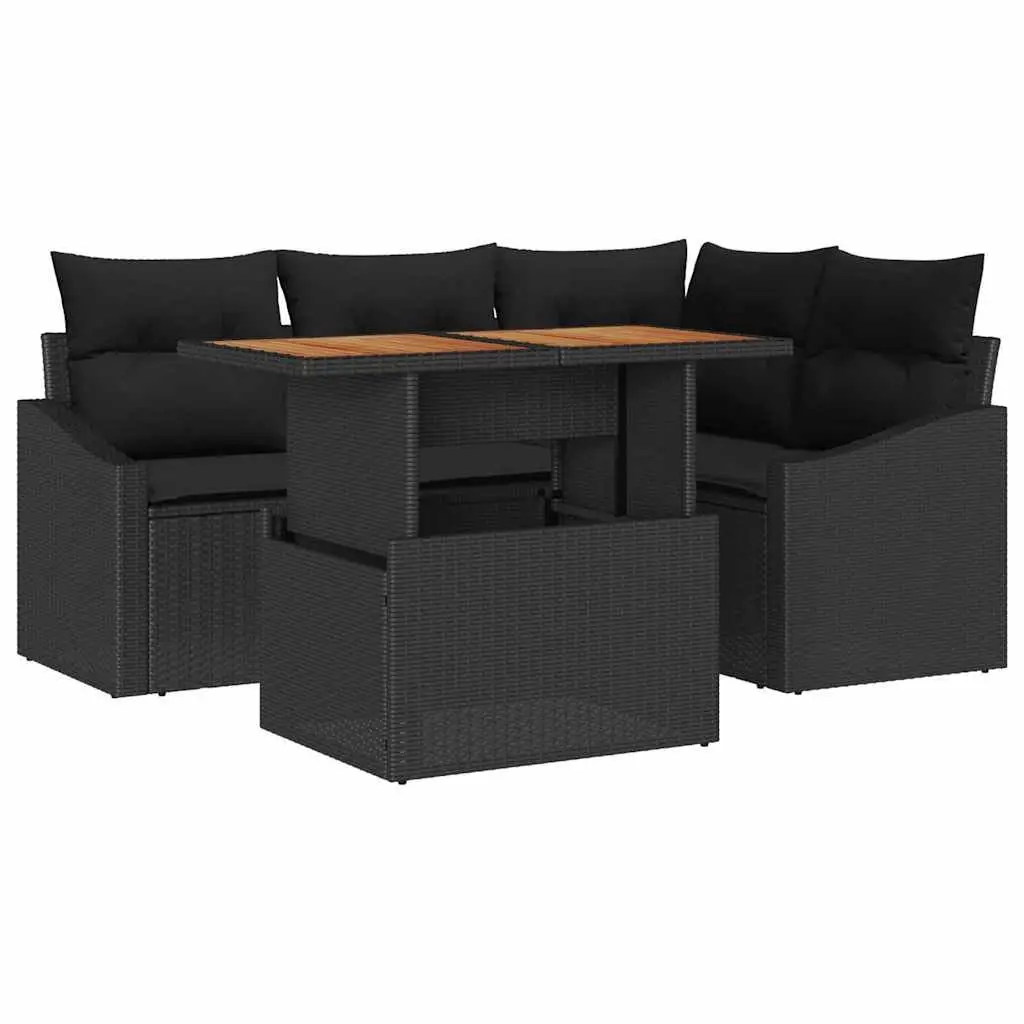 Outdoor Garden Sofa Set 5 Piece Sectional Rattan Patio Furniture Black