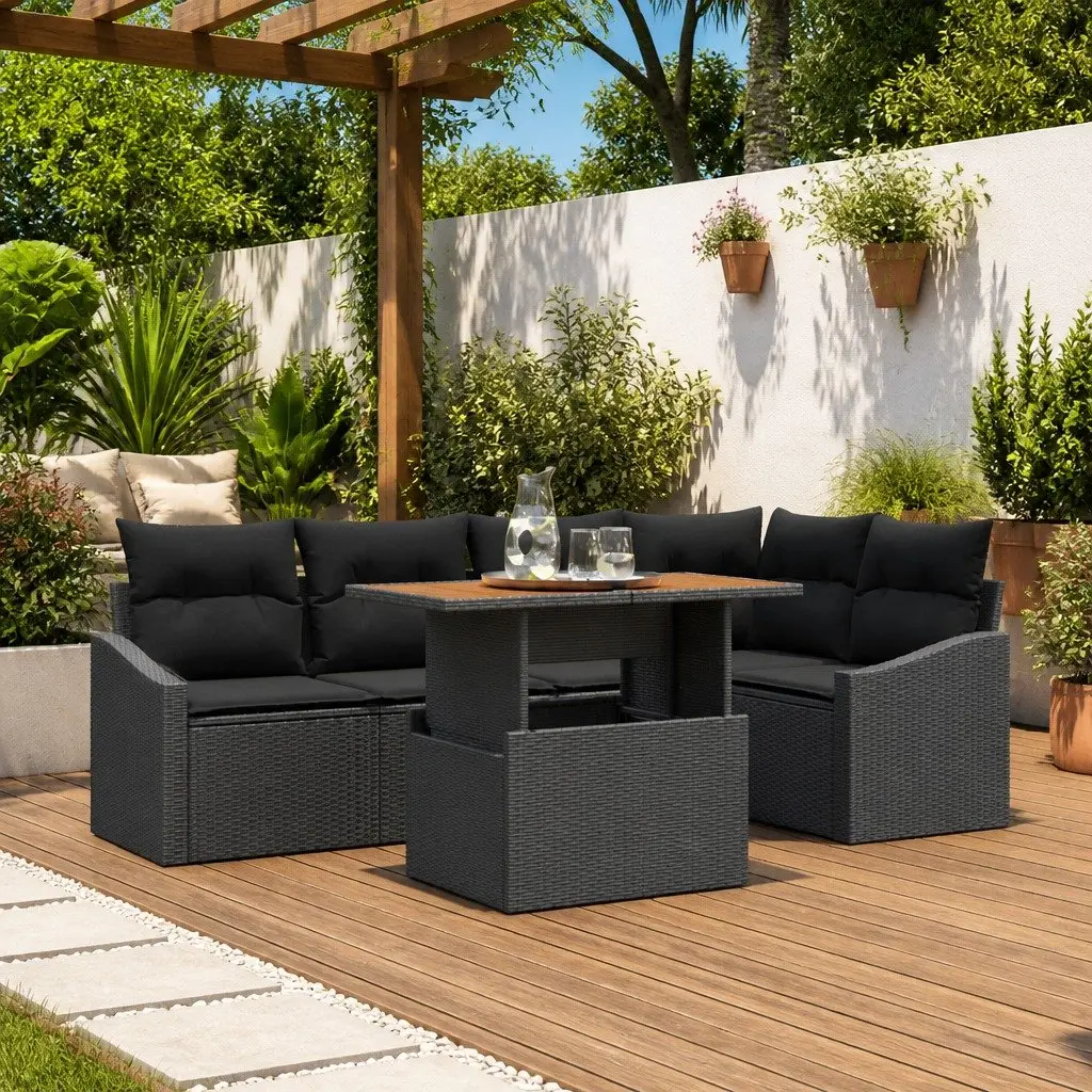 Outdoor Sofa Set Poly Rattan 6 Piece Modular Garden Seating Black Brown
