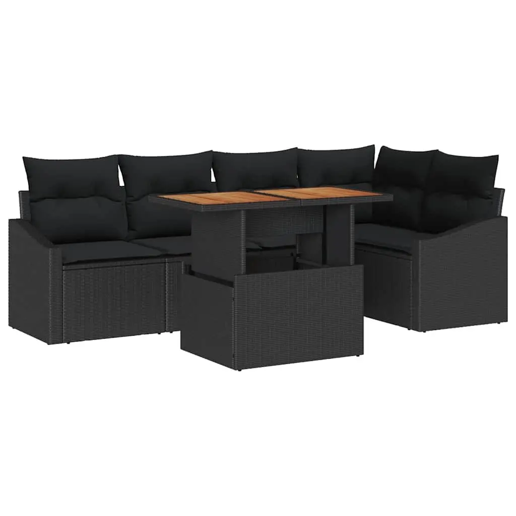 Outdoor Sofa Set Poly Rattan 6 Piece Modular Garden Seating Black Brown