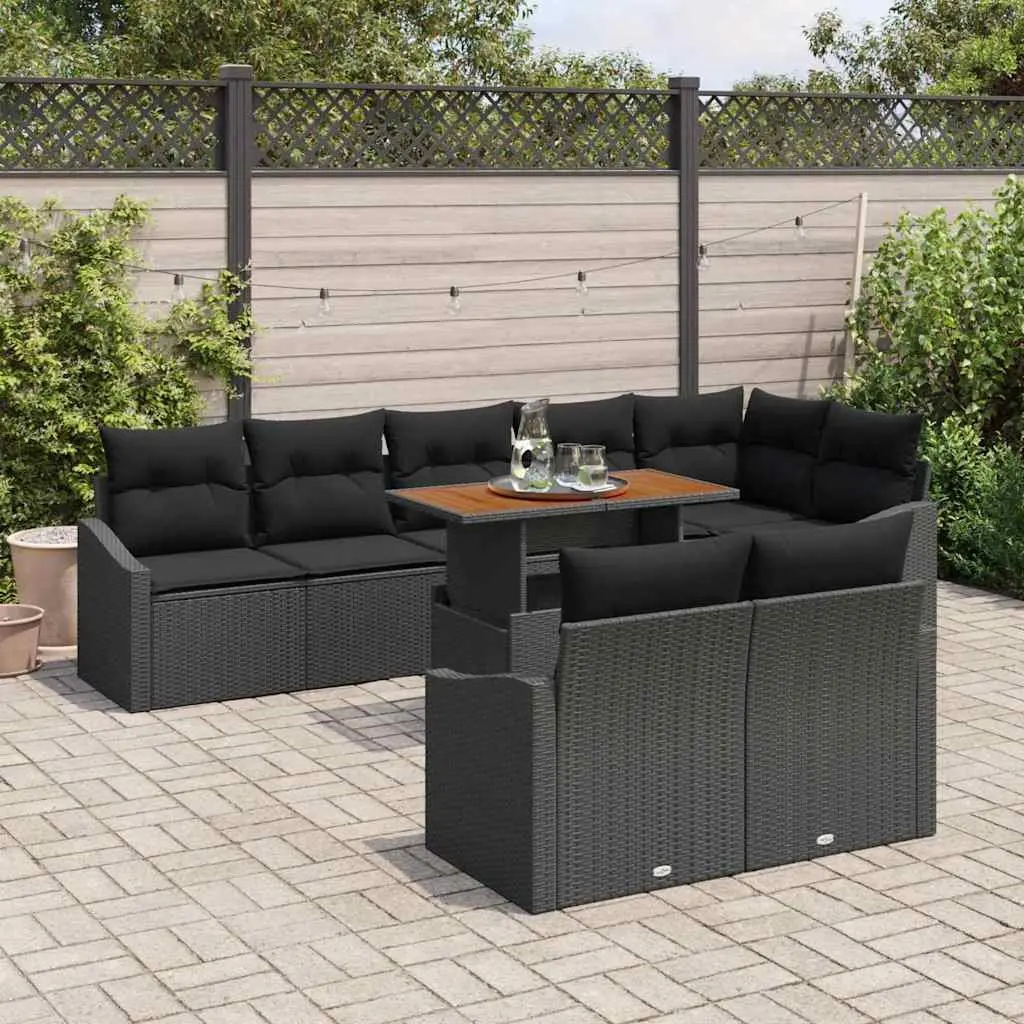 Outdoor Garden Sofa Set 9 Pieces Modular Poly Rattan Patio Furniture Black