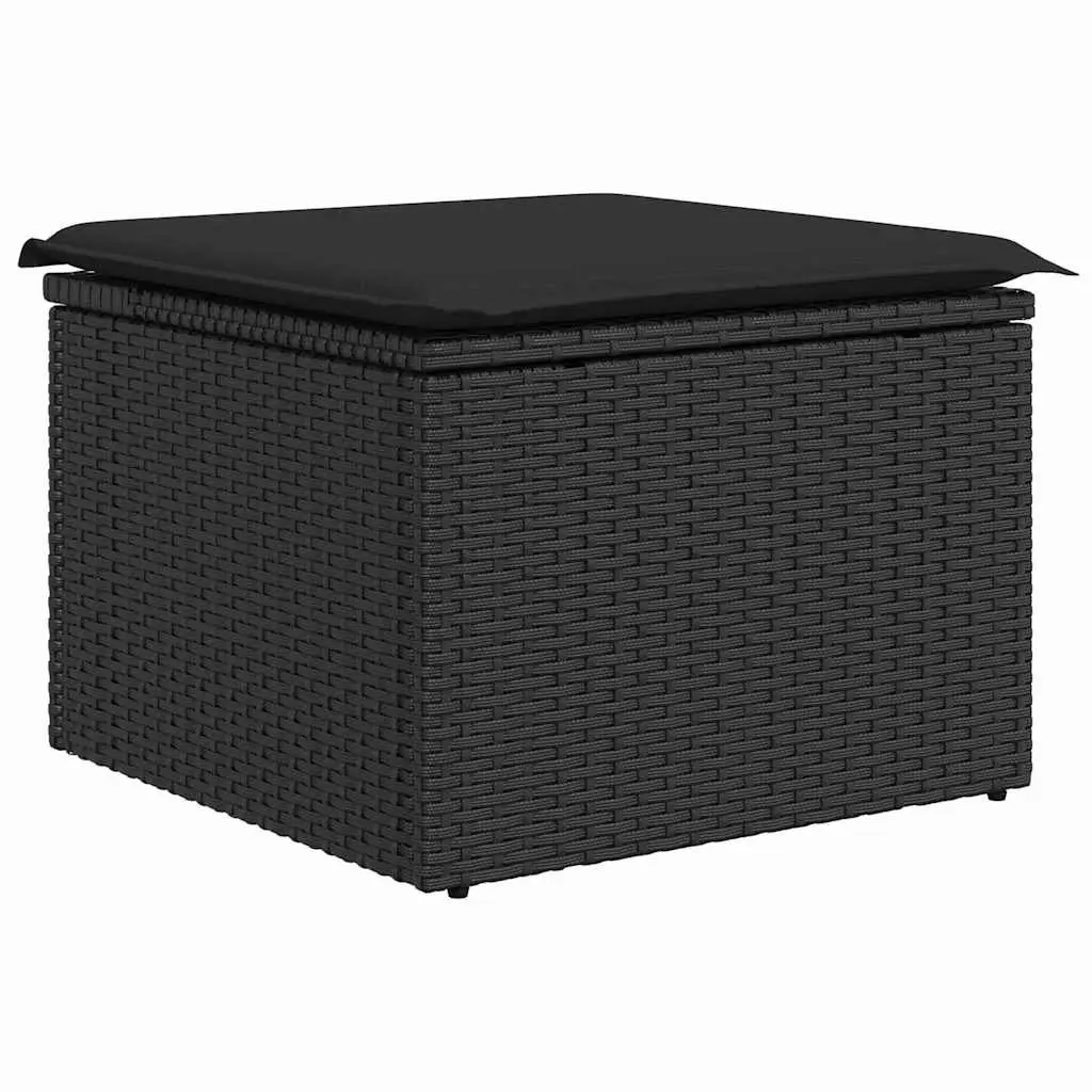 7 Piece Modular Sofa Set Black Rattan Outdoor Furniture Acacia Wood Surfaces